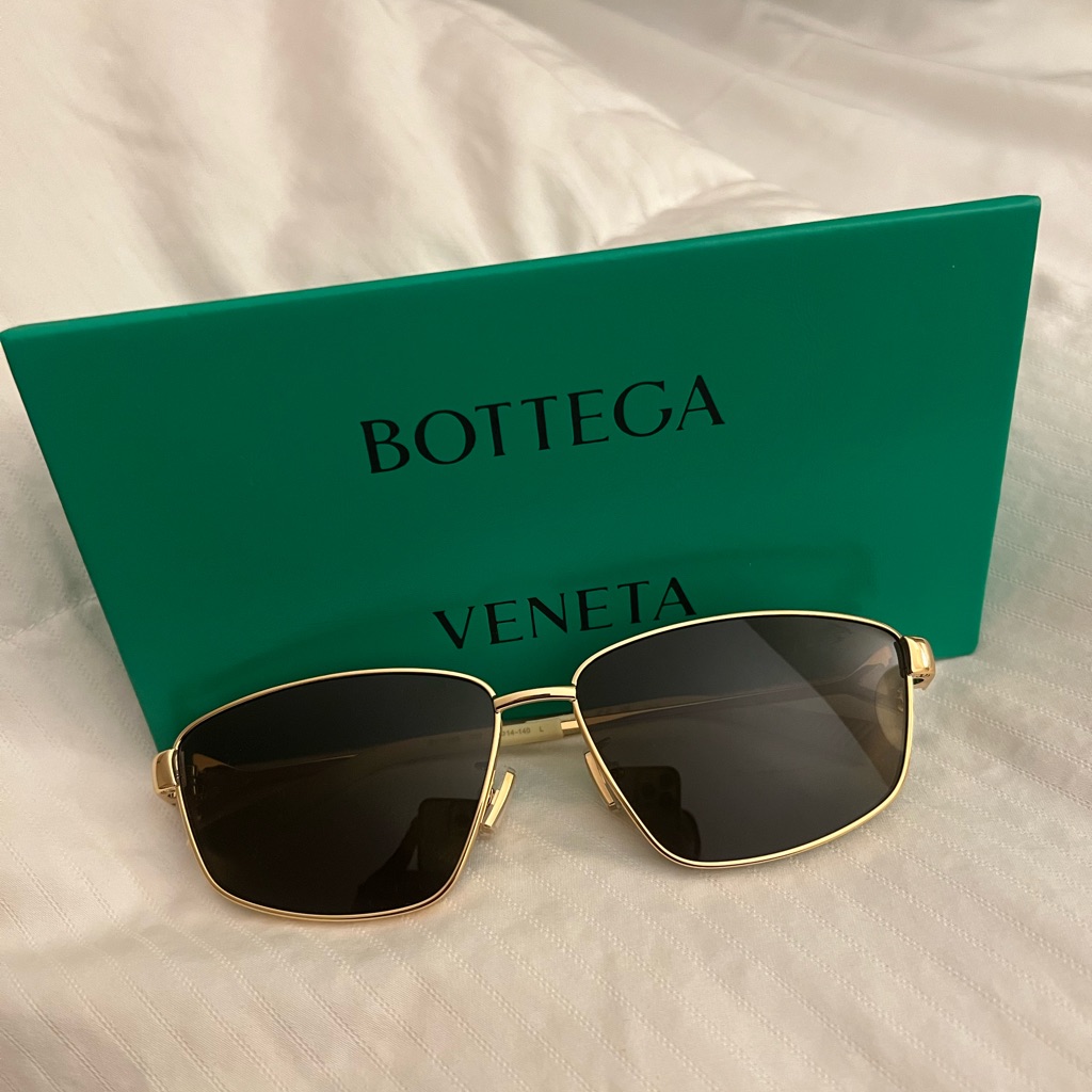 Bottega Veneta Gold Sunglasses With Rectangular Lenses